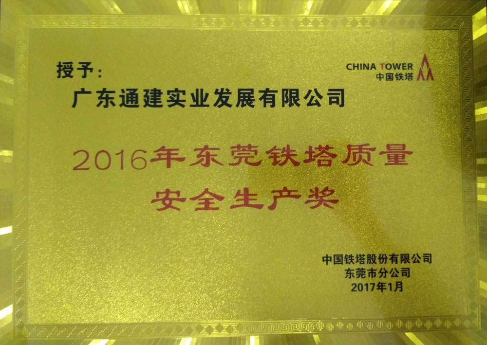 2016年東莞鐵塔質(zhì)量安全生產(chǎn)獎(jiǎng)